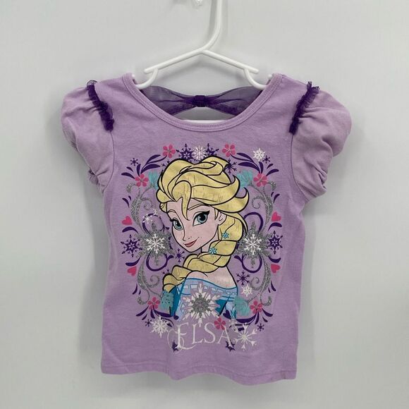 Disney Elsa Portrait Short Sleeve Purple T-shirt Cap Elastic Sleeve Tee 4T - Picture 1 of 4